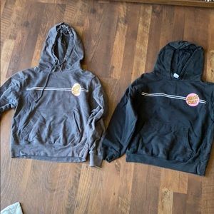 Two Santa Cruz sweatshirts, one grey one black
